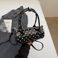 Borsa a cilindro nera a pois con finiture in argento e tracolla staccabile donna - Nero (Senza Ciondolo)