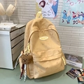Mochila de lona amarillo claro con estampado de mármol y amuleto de oso escolar - Con Colgante / Amarillo