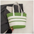 Bolso tote de paja a rayas verdes y blancas para playa de verano con asas tejidas - Sin colgante / Verde
