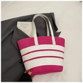 Bolso grande de rayas rosa fucsia y blanco ideal para vacaciones de verano y playa - Sin colgante / Rosa