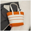 Bolso tote grande de paja a rayas naranja y crema con correas anchas de tela - Sin colgante / Naranja