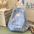 Mochila azul claro con patrón de mármol y correas amarillas para estudiantes - Sin colgante / Azul