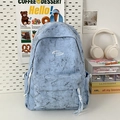 Minimalistische lichtblauwe rugzak met marmerpatroon en stijlvol voorvak voor school - Groot / Blauw Groot