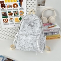 Minimalist marble pattern backpack for students with adjustable white straps - White Small