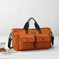 Orange large capacity travel bag with front flap pockets and adjustable shoulder strap - Caramel color