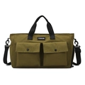 Olive green travel duffel bag with large front pockets and detachable shoulder strap - Army Green