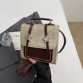 Sac à dos vintage beige et marron chic avec boucles d'étoiles et surpiqûres contrastées - Sans Pendentif / Blanc Cassé