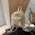 Mini white tweed backpack with metallic gold threads and adjustable faux leather straps - Off-white