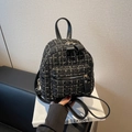 Mini black tweed backpack with gold hardware and elegant woven texture for women - Black
