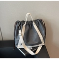 Sac fourre-tout gris anthracite à cordon avec de larges bandoulières blanc cassé - Gris