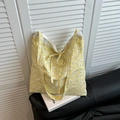 Borsa tote in tela a fiori gialli con dettagli in pizzo bianco e chiusura a cordoncino - Giallo