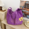 Grand sac cabas en toile violette avec imprimé blues jaune pour les déplacements quotidiens - Violet