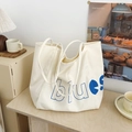 Grand sac cabas en toile crème avec lettrage bleu 'blues' pour le style quotidien - Blanc Cassé