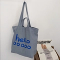 Lichtblauw-grijze canvas tote bag met artistieke hello-tekst voor dagelijks gebruik - Blauw