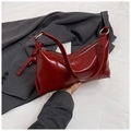 Deep red patent leather underarm shoulder bag with top zipper and sleek finish - No Pendant / Red