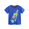 Royal blue kids dinosaur space cotton T-shirt featuring colorful Tyrannosaurus and UFO print - 2Y(90cm) / Royal Blue