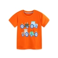 Bright orange cotton t-shirt for boys with colorful cartoon tractor prints on front - 2Y(90cm) / Bright Orange