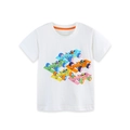 Weißes Jungen T-Shirt mit kurzen Ärmeln und fünf bunten Comic-Rennwagen-Motiven - 2Y