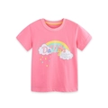 T-shirt rose pour filles en coton avec motif arc-en-ciel et texte brillant - 2Y(90cm) / Rose