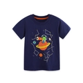 Dark blue cotton t-shirt for boys with luminous space alien and planet screen print - 90cm / Navy Blue