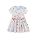 Abito da bambina in cotone bianco con stampe estive colorate e scollatura a coste blu - 2Y(90cm) / Stampa Estiva Bianca