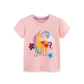 Roze katoenen T-shirt voor meisjes met eenhoorn- en regenboogprint in een platte weergave - Roze (5526) / 2Y(90cm)