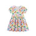 Abito estivo bianco per bambina con motivi di cavalli colorati e maniche a sbuffo - 2Y(90cm)
