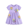 Robe lilas pour filles en coton avec broderies de fleurs en patchwork et manches bouffantes - 6 ans (120cm) / Style Fleur Violet Lilas (1688)