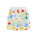Boy's knit cotton summer shorts featuring colorful marine life and shark print pattern - 2Y(90cm) / Ocean Print (3218)