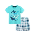 Mint green kids t-shirt with marine life print and blue-orange checkered shorts set - Mint Green with Multicolor Plaid / 2Y(90cm)