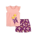 Girls summer set with pink sleeveless butterfly tank top and purple printed shorts - Pink Purple (2307) / 2Y(90cm)