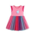 Pink girl's sleeveless summer dress with rainbow mesh skirt and cupcake embroidery - 2Y(90cm) / Pink (1699)