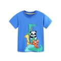Blaues Baumwoll-T-Shirt für Kinder mit buntem Tiermotiv und gelbem Kontrastkragen - 2Y(90cm) / Hellblau (5533)