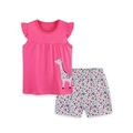 Girls summer knit cotton set with giraffe embroidery and floral shorts in rose pink - 2Y / Rose Pink Giraffe Print (2306)