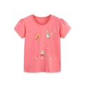 Pink cotton T-shirt for girls featuring cute cartoon fairy print and puff sleeves - Pink (Fairy Pattern) / 2Y(90cm)