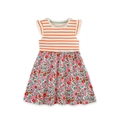Robe d'été rayée pour filles avec jupe à fleurs colorées et manches à volants doux - 2Y / Orange Blanc Rayé Floral