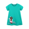 Kurzärmeliges mintgrünes A-Linien-Kleid für Mädchen mit süßer Welpen-Stickerei - 2Y(90cm) / Hellgrün