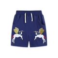 Navy blue cotton shorts for girls featuring colorful unicorn embroidery and drawstring - 2Y / Dark Blue