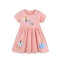 Pink short-sleeved cotton dress for girls featuring delicate cartoon fairy embroidery - 2Y(90cm) / Pink