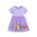 Purple short sleeve dress for girls with polka dots and ballet girl mesh tutu skirt - Purple / 2Y(90cm)