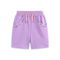 Pantaloncini casual viola da bambina in cotone con vita elastica e ricami floreali - 6Y / Viola (3146)