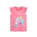 Pink cotton girls' tank top with ruffled sleeves and friends forever parrot print - 2Y / Pink