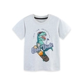 Light gray cotton boy's t-shirt featuring a green dinosaur skateboarding cartoon print - 2Y(90cm) / Light Gray