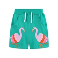Kinder Sportshorts in Hellgrün mit Flamingo-Stickerei und weißem Kordelzug - 2Y / Türkisgrün