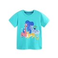 Boys turquoise crewneck T-shirt featuring colorful cartoon jungle animal prints - Lake Blue / 2Y(90cm)