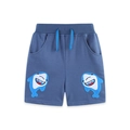 Blue boys' cotton shorts with elastic waistband and cartoon shark embroidery - Dark Blue / 2Y(90cm)