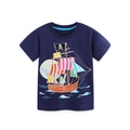 Navy blue kids cotton t-shirt featuring a glowing pirate ship and moon graphic - 2Y(90cm) / Dark Blue Pirate Ship Print (5539)