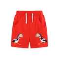 Red cotton girls sports shorts with elastic drawstring waist and colorful bird embroidery - 2Y / Red