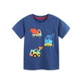 Dark blue cotton boys' t-shirt with colorful cartoon construction vehicle prints - 6Y (120cm) / Deep Blue (5450)