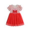 Girls striped knit dress with red tulle skirt and heart envelope embroidery detail - 2Y(90cm) / Red-White Striped / Red Tulle